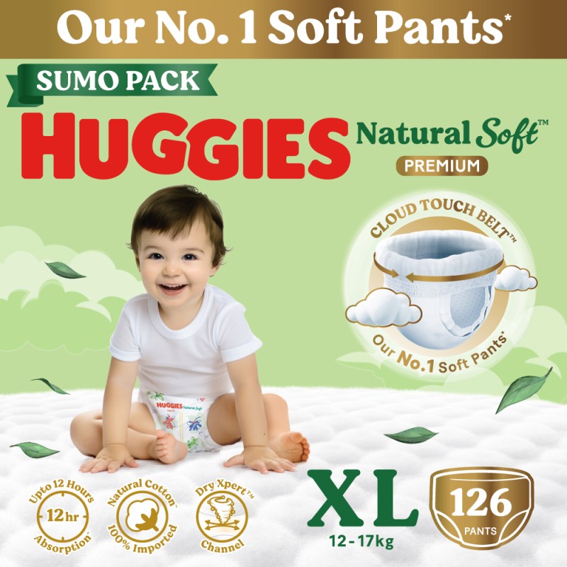 Huggies Natural Soft Premium Baby, Cloud Softness All Over, Extra Large – Xl(126 Pieces)