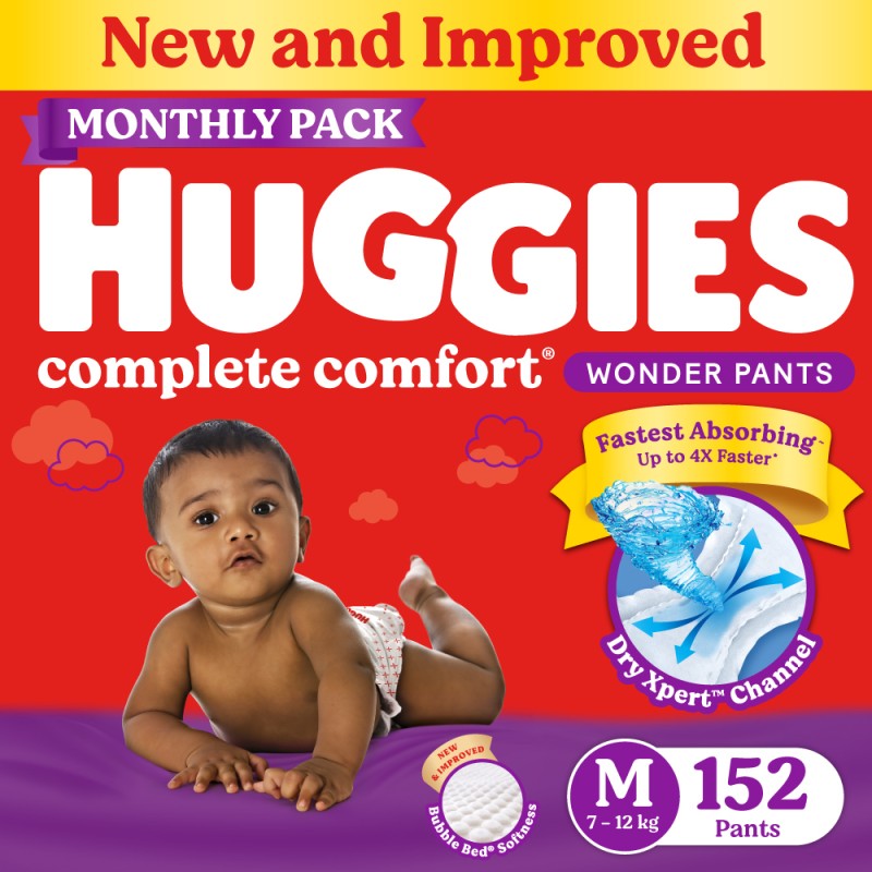 Huggies Complete Comfort Wonder Pants, India’S Fastest Absorbing Diaper | – M(152 Pieces)