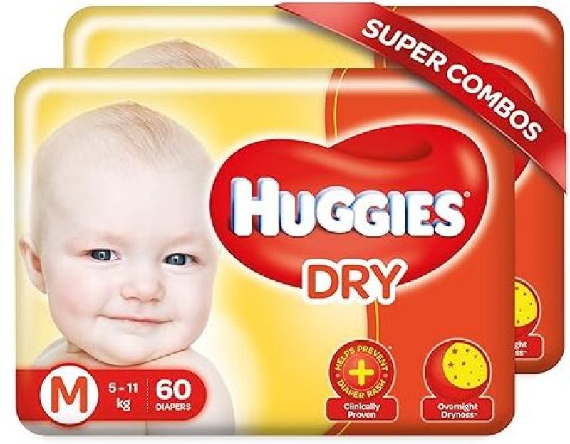 Huggies Dry Tape – Up To 2X Faster Absorption – Up To 12 Hours Overnight Absorption | – M(120 Pieces)