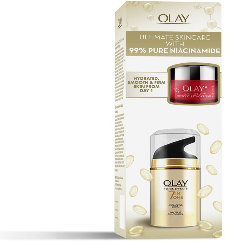 Olay Day Cream Combo: Regenerist Microsculpting Mini Moisturiser 10G + Total Effects 7 In 1, Anti Ageing Moisturiser (Spf 15) 50G(2 Items In The Set)