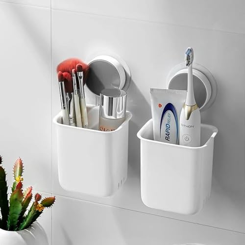 Perpetual Plastic Wall Mounted Self Adhesive Toothbrush Holder/Toothbrush Holders For Bathroom/Toothbrush Holders/Brush Holder, Toothpaste, Shaver, Razor & Make Up Brush (2Pcs)