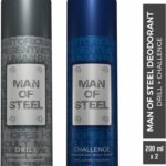 Denver Combo Of Man Of Steel Drill + Challenge Long Lasting Deodorant Spray  –  For Men(400 Ml, Pack Of 2)