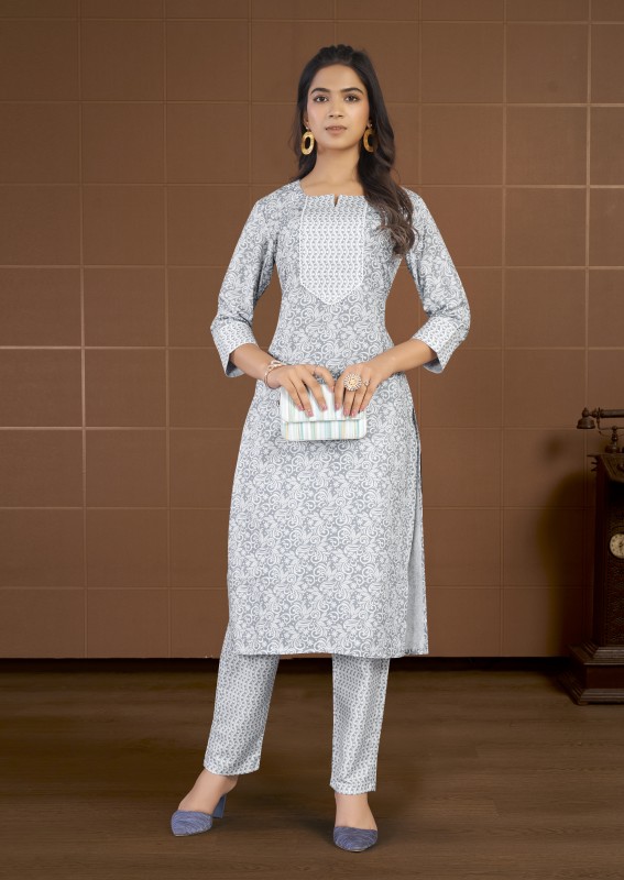 Santopera Designer Women Printed Anarkali Kurta(Grey)