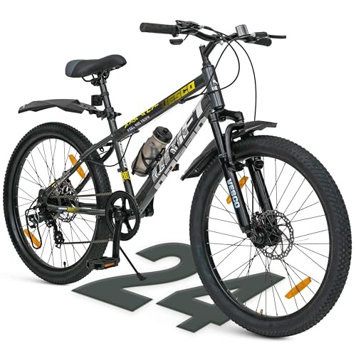 Vesco Drift 24 T Cycle 7 Speed Gear | Kids Cycle For Boys 9-13 Age | 16 Inch Frame | Mountain Bicycle With Front Suspension & Dual Disc Brakes | Ideal For Kids 10-12 Years (Charcoal Grey)