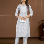 Santopera Designer Women Printed Anarkali Kurta(Grey)