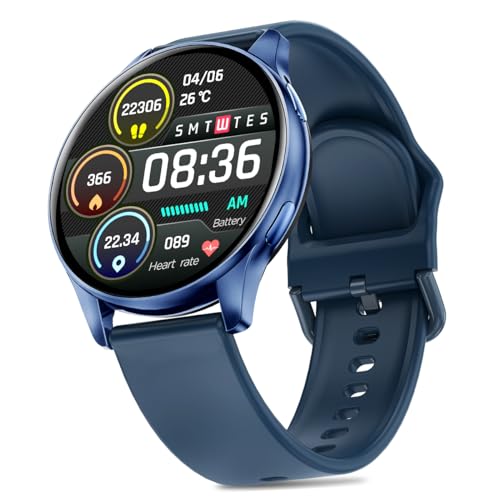 Ptron Pulsefit Classic Smartwatch With Round 1.32″ Full Touch Display, Bluetooth Calling, 600 Nits, Metal Frame, 100+ Watch Faces, Hr,Spo2, Sports Mode, Voice Assist, Ip68 & 5 Days Battery Life (Blue)