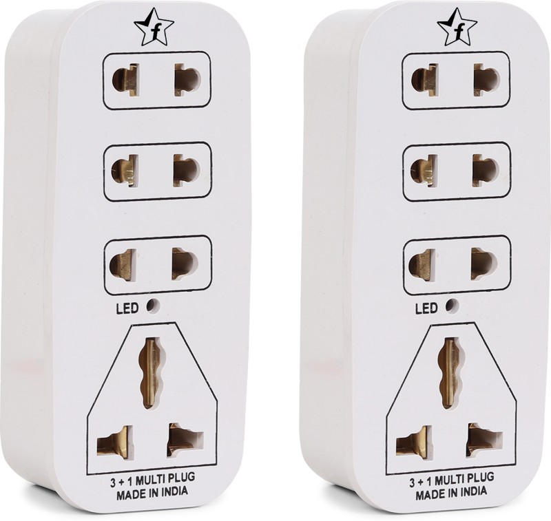 Flipkart Smartbuy 3 + 1 Multiplug With Led Indicator, 4 Universal Sockets (Pack Of 2) 4 Socket Extension Boards(Beige, 0 M)