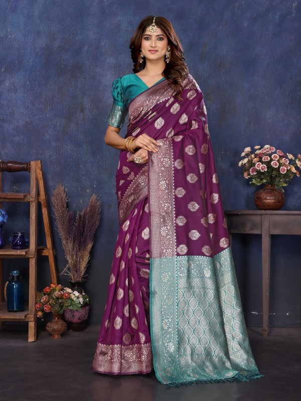 Sareya Veela Woven Kanjivaram Pure Silk, Art Silk Saree(Purple)