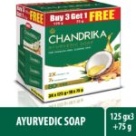 Chandrika By Wipro Ayurvedic Bathing Bar Soap With 2X Coconut Oil & Herbs For Naturally Glowy Skin(3 X 125 G)