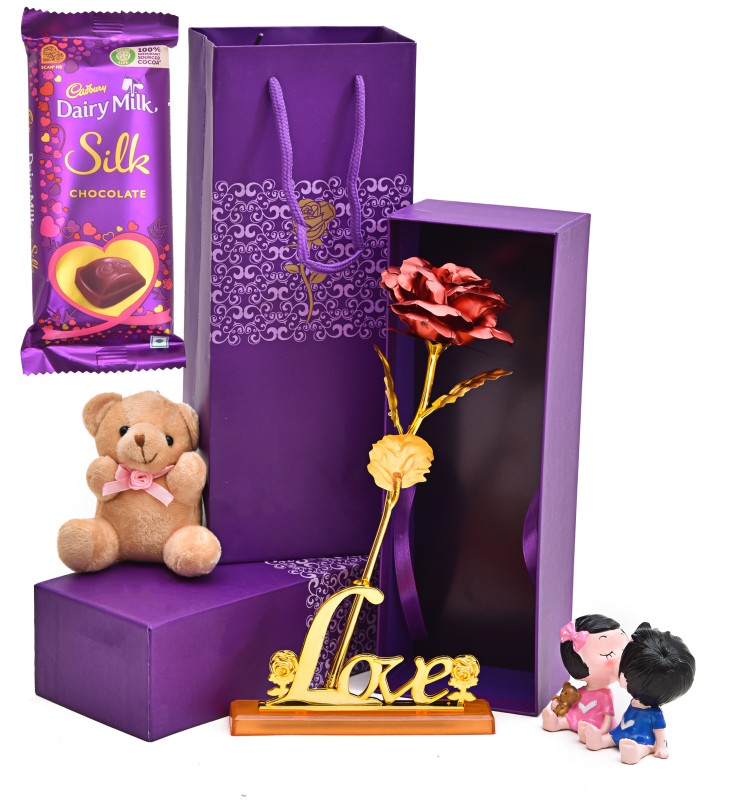 Cadbury Dairy Milk Silk Red Rose Love Stand Teddy Bear Kissing Couple Valetines Gift Bars(4 X 1 Units)