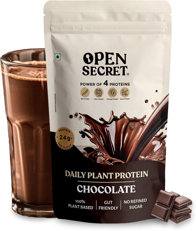 Open Secret Plant Protein Powder | 24G Protein/Serving | Vegan, No Refined Sugar – Chocolate Plant-Based Protein(500 G, Flavoured)