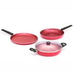 Butterfly Coral Dlx Kcp 3 Non Stick Cookware Set| Tawa 250 Mm | Fry Pan 240 Mm | Kadai 240 Mm | Induction Base| Premium Virgin Aluminum | Pfoa Free | Scratch Resistant | Velvet Red