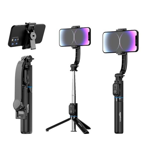 Amazon Basics Selfie Stick With Detachable Phone Clip | 107 Cm Extendable | Remote Control | Compatible With Mirrorless/Action Camera, Ring Light, Gopro | Ideal For Selfies, Vlogging, Black