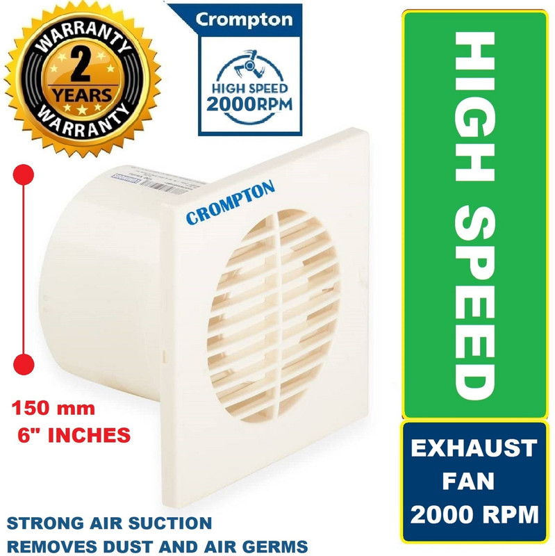 Crompton Axial Air Super Silent High Performance 100% Copper High Speed13 5 Star 150 Mm 6 Blade Exhaust Fan(Silent Operation | Pearl White13 | Pack Of 1)