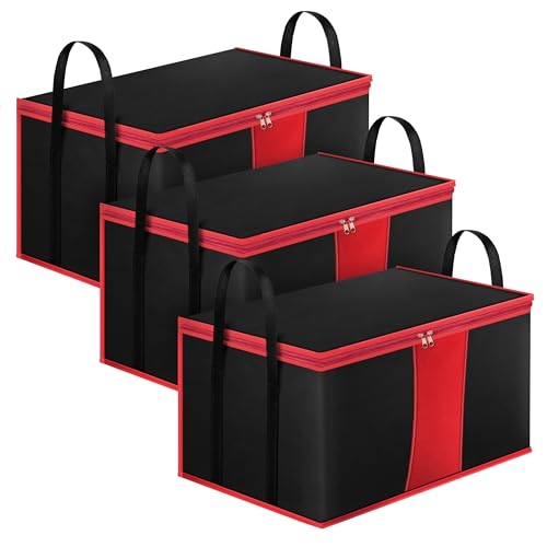 Storite 3 Pack Multi-Purpose Moisture Proof Heavy Duty 1680 Denier Nylon 110 L Super-Size Large Toys/Stationery Paper/Blankets/Clothes Storage Bag -Black/Red (63.5 X 45.7 X 38 Cm, Rectangular)