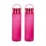 Attro O2 Spring 1000Ml Water Bottle With Easy To Carry Handle Leak-Proof Bpa Free Plastic Material- Set Of 2 Wine