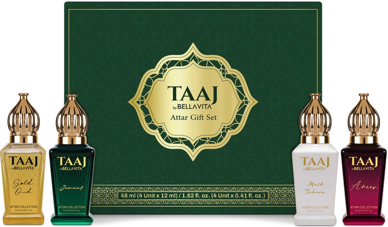 Bellavita Taaj Attar Gift Set|4X12Ml|Long Lasting Fragrance| Floral Attar(Woody)