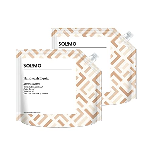 Amazon Brand – Solimo Liquid Handwash, Refill Pouch | Honey & Almond | 3 Litre | 1500 Ml X 2 | Fights Germs | Ph-Balanced Formula | No Added Triclosan & Parabens