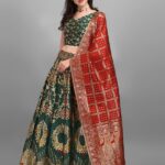 Purvaja Solid Semi Stitched Lehenga Choli(Dark Green)