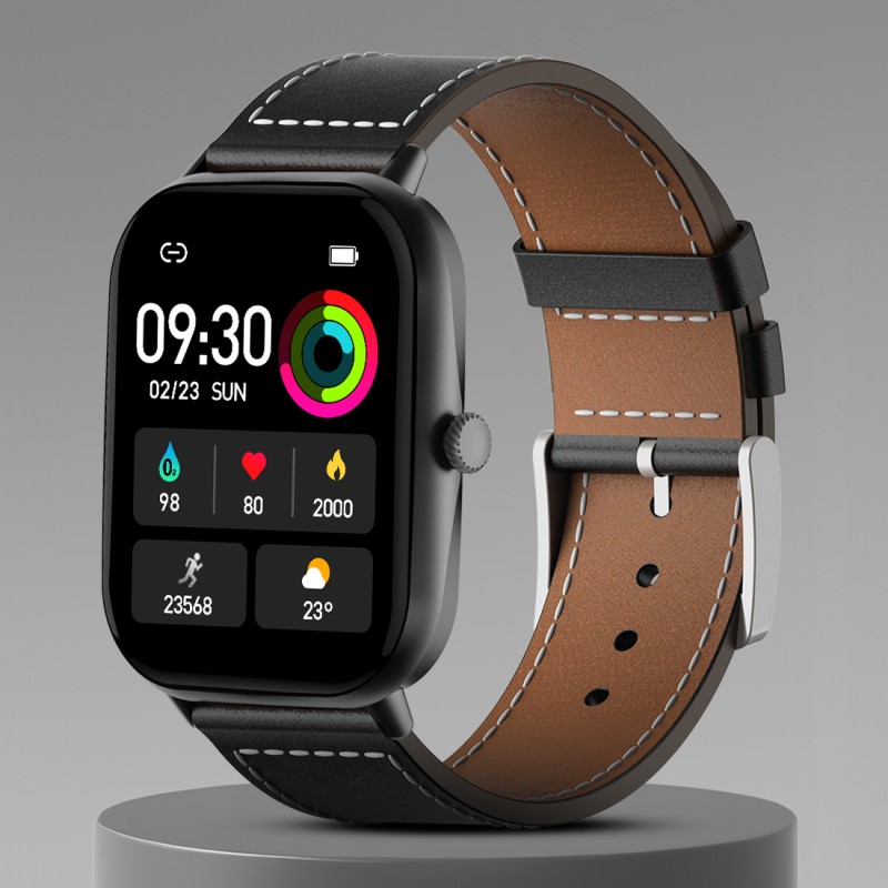 Fire-Boltt Ninja Calling Pro Plus 46.5Mm (1.83) Display Bluetooth Calling, Ai Voice Smartwatch(Black Leather Strap, Free Size)