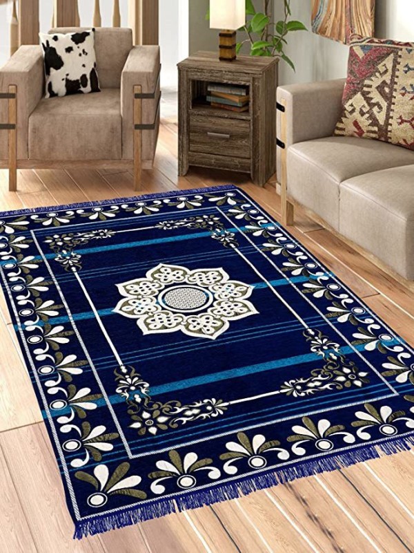 Nature A Blue Cotton Carpet(4 Ft,  X 6 Ft, Rectangle)