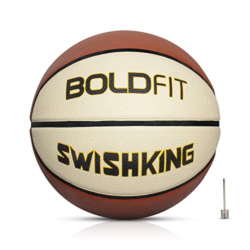 Boldfit Rubber Basketball Size 7 Professional Basket Ball For Indoor-Outdoor Training Basketball For Players With Free-Air Needle Best Basketball Match Ball For Kids, Men Swish King No 7, Brown