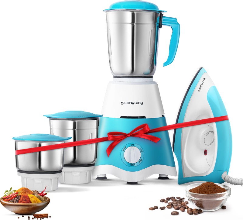 Longway Super Dlx 700 W Juicer Mixer Grinder(Super | 3 Jars | White, Blue)