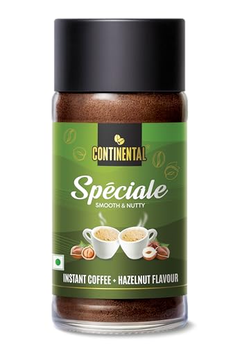 Continental Speciale | Hazelnut Flavoured Coffee | 50 Gm Jar | Makes 25 Cups | Instant Flavored Coffee Powder For Both Hot & Cold Coffee | Medium Roast