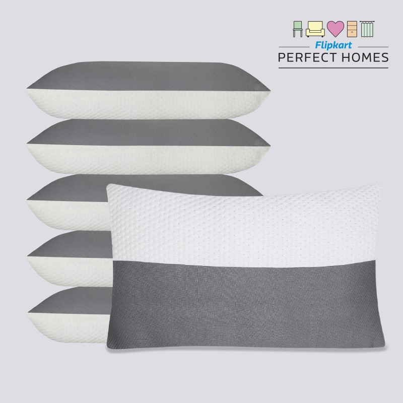 Flipkart Perfect Homes Home & Furnish Microfibre Geometric Sleeping Pillow Pack Of 6(White, Grey)