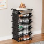 Homeland Shoe Rack-5-Black Organizer/Multi-Purpose, Easy Assembly, Adjustable Shoe Storage Organizer Stackable Detachable Shoe Rack Diy, Plastic 5 Layers Portable And Folding Shoe Rack (Black)