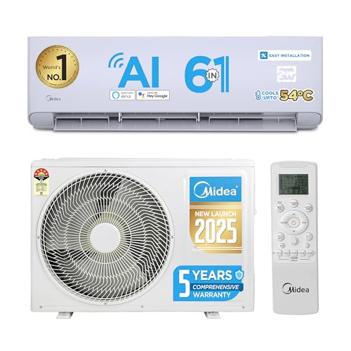 Midea 1.5 Ton 5 Star Ai+ Wi-Fi Smart Inverter Split Ac (Copper, Convertible 6-In-1 Gear,Kw Display, Top Hd & Pm 2.5 Filter,4 Way Swing Santis Pro-X Dlx (Wi-Fi), Mai20Sp5R35W0,White)