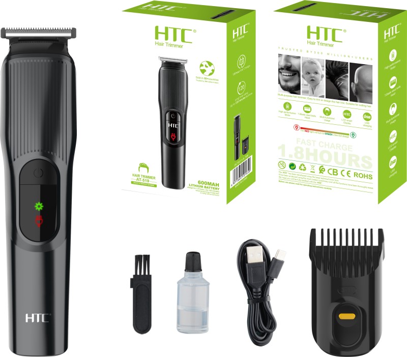 Httcc Waterproof Chargeable Beard Moustache Trimmer Powerful Hair Clipper Razor Bt Fully Waterproof Trimmer 1200 Min  Runtime 4 Length Settings(Black)