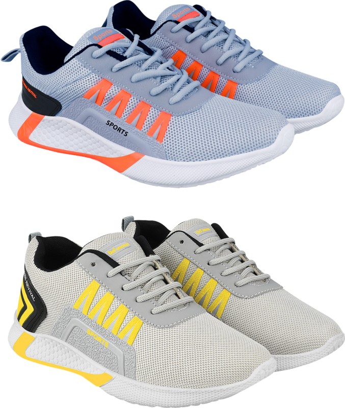 Birde Combo Pack Of 2 Casual Shoes Sneakers For Men(Grey, Orange, Yellow , 10)