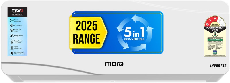 Marq By Flipkart 2025 1 Ton 3 Star Split Inverter 5-In-1 Convertible With Turbo Cool Technology Ac  – White(103Ipg25Wqv2, Copper Condenser)