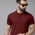 Metronaut Solid Men Polo Neck Maroon T-Shirt