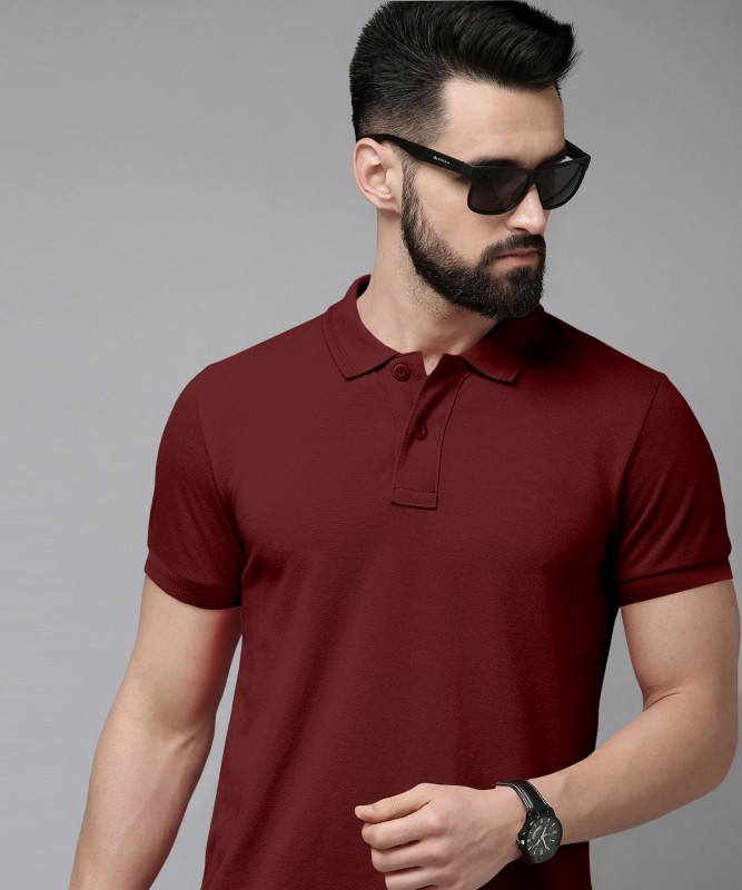 Metronaut Solid Men Polo Neck Maroon T-Shirt