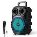 Ptron Fusion Stage 20W Bluetooth Party Speaker With Wired Karaoke Mic, Pristine Sound, 20Hrs Playtime, Led Lights, Multiple Play Modes Bt5.2/Aux/Usb/Micro Sd Card & Integrated Controls (Coal Black)