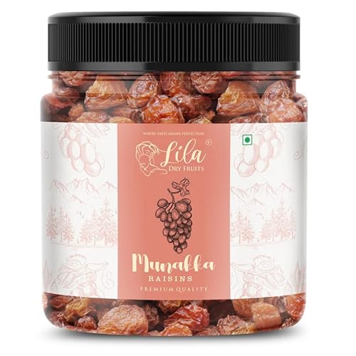 Lila Dry Fruits Afghani Munakka Raisins| Abjosh Kishmish (With Seeds)| Munka Dry Fruits |Delicious & Healthy Snack |High In Antioxidants, Naturally Sweet & Tasty| Jar Pack (500Gm*2)