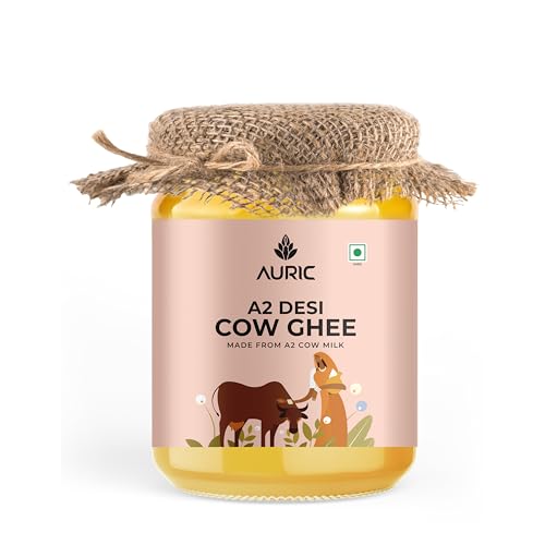 Auric A2 Bilona Desi Cow Ghee 500 Ml – Pure Brijwasi Ghee – Bilona Curd Churned – Lab Tested – Perfect Aroma & Danedar Ghee – Grass Fed