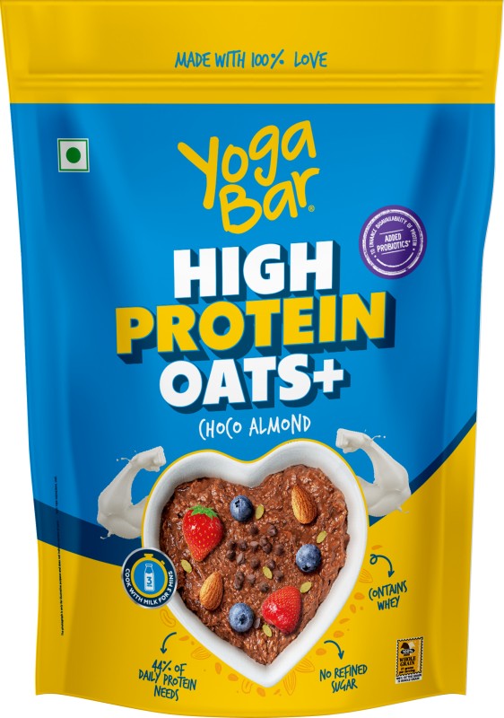 Yogabar High Protein Oats 850G | 20G Protein | Choco Almond Oatmeal |Breakfast Cereal | Plastic Bottle(850 G)