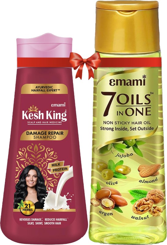 Emami 7 Oils In One 500Ml + Kesh King Shampoo Damage Repair 340Ml(2 Items In The Set)
