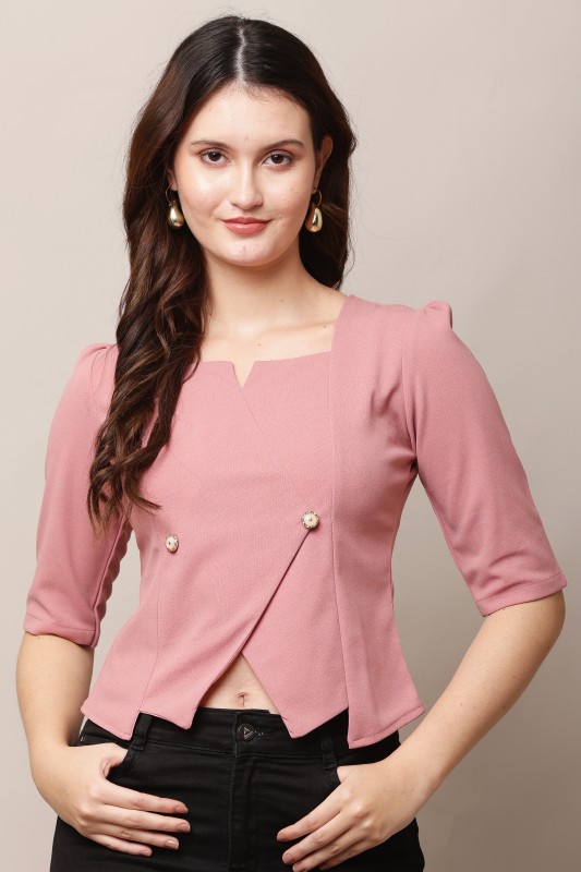 I.K.Fashion Casual Solid Women Pink Top