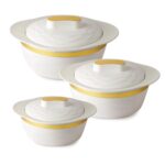 Cello Gold Crust Insulated Hot-Pot Set Of 3 (500Ml, 1000Ml, 1500Ml), White | Hot Box For Kitchen | Hot Pot For Home| Chapati Box | Locks In The Cold & Heat For Long