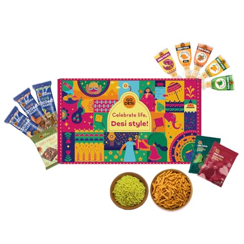 Go Desi Holi Gift Hamper, Permium Holi Gift Box With Desi Popz, Thandai Popz, Sweets And Snacks, Holi Gifts For Family And Friends, Festival Gifting