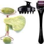 Limeshot Hair Massager Scalp Massager Shampoo Brush + Hair Regrowth Roller With 540 Titanium Micro Needles + Jade Face Roller With Gua Sha