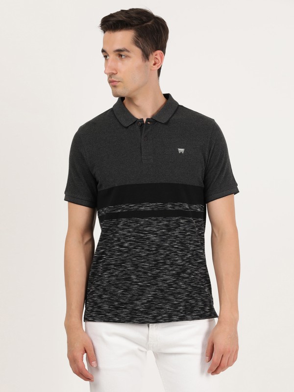 Wrangler Self Design Men Polo Neck Grey, White, Black T-Shirt