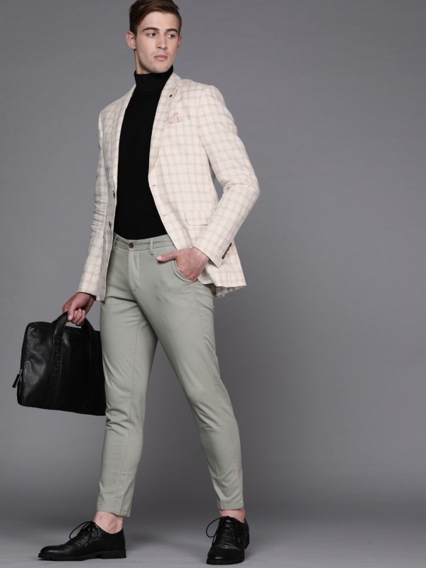 Louis Philippe Checkered Single Breasted Formal Men Blazer(White)