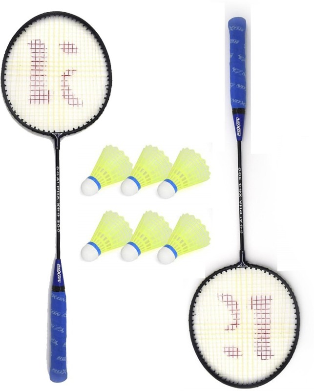 Knk Single Shaft Racket Pack Of 2 Piece With 6 Piece Plastic Shuttle Badminton Kit