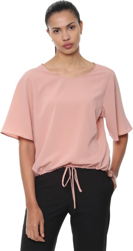 Van Heusen Casual Short Sleeve Solid Women Orange Top