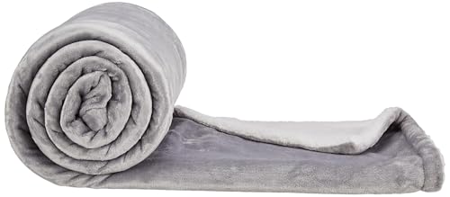 Amazon Basics Double Bed Reversible & Plush Sherpa Flannel Blanket | Superior Softness | Modern & Contemporary | (440 Gsm) | (Silver)